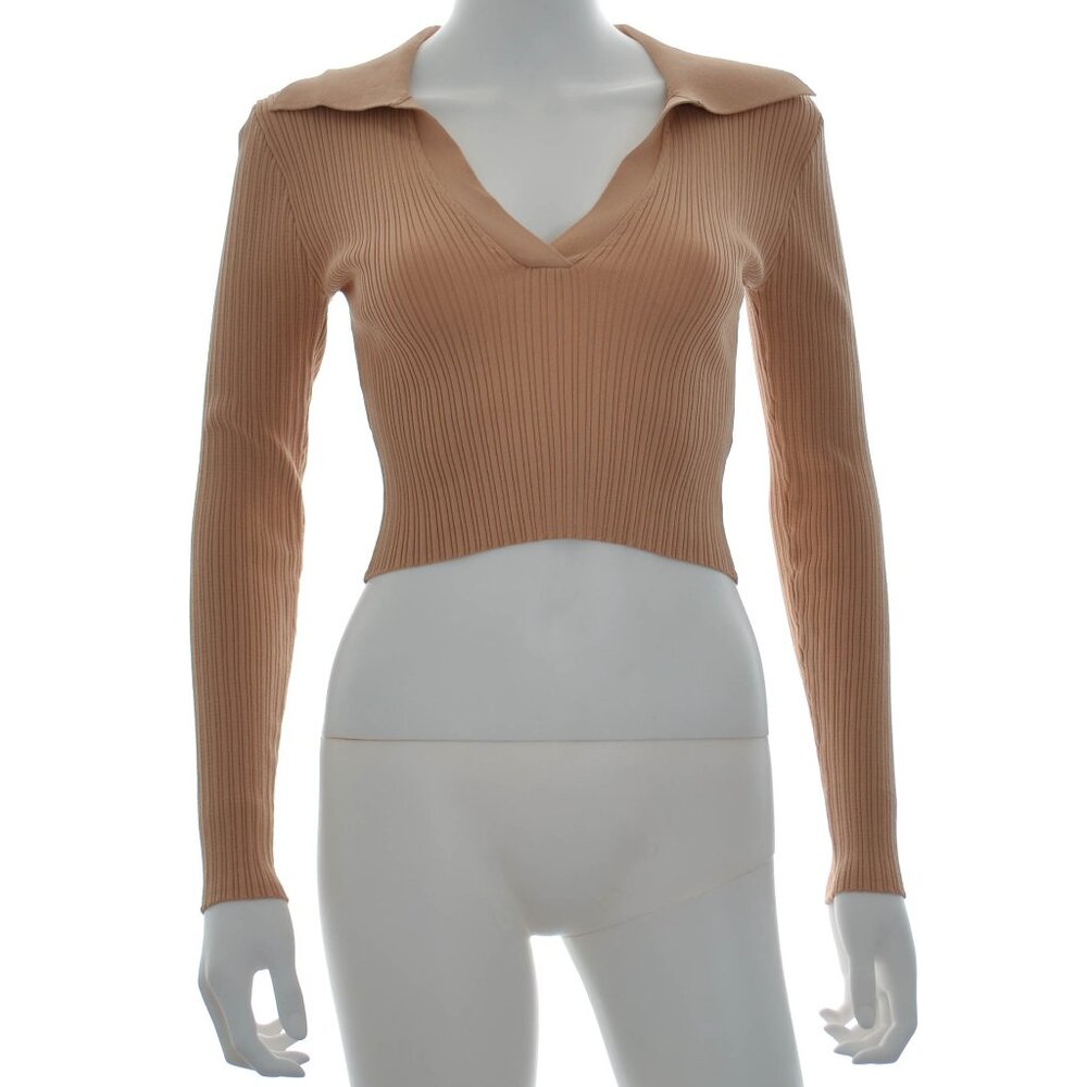NWT Forever 21 Sand Long Sleeve Vneck Crop Top